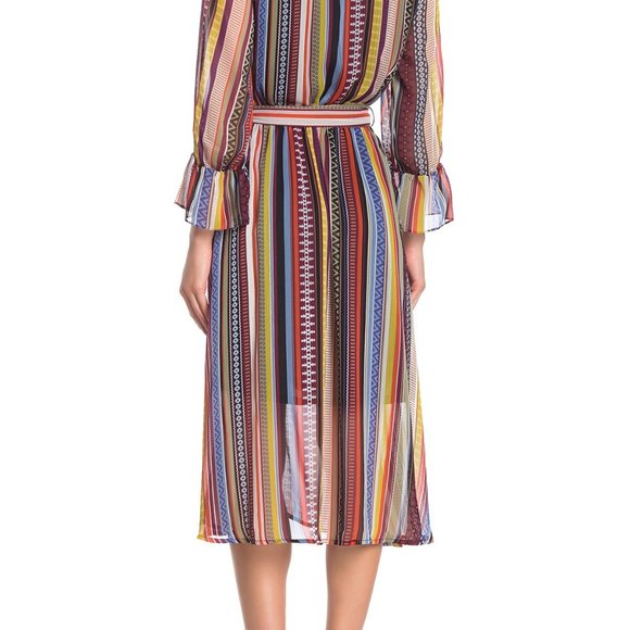 NWT ECI Geometric Striped Midi Shirt Dress - Picture 4 of 4